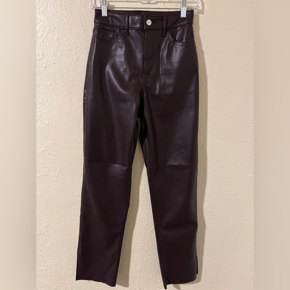 Express Chocolate Super High Waisted Faux Leather Modern Straight Pant - Picture 1 of 7